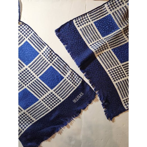 Vintage Bill Blass Navy Blue Green White Houndstooth Abstract Silk Neck Scarf Wr - Picture 1 of 5